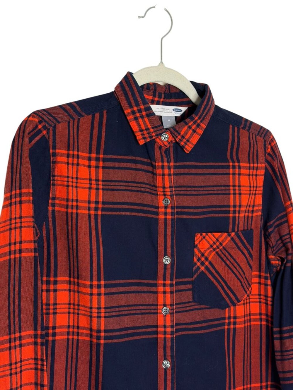 Old Navy The Classic Shirt Top Blouse Flannel Plaid Womens Red Navy Blue M - Picture 2 of 7